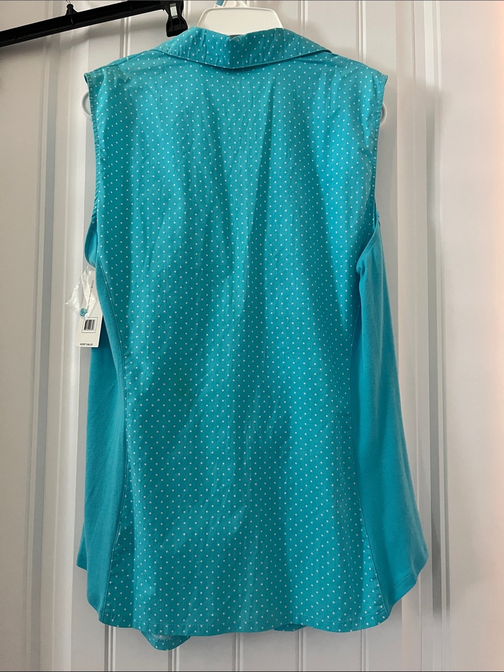 Zac & Rachel Turquoise Polka Dot Sleeveless Button-Down Shirt - Picture 6 of 8